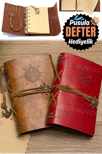 Munico Deri Yazma Günlük Defter Seyahat Yazma Retro Kolye Klasik Kabartmalı V...