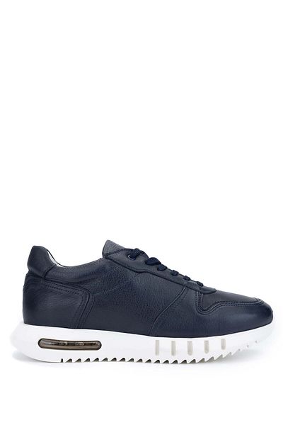 Tamer Tanca Navy Blue Genuine Leather Men's Sneakers - Sports Shoes