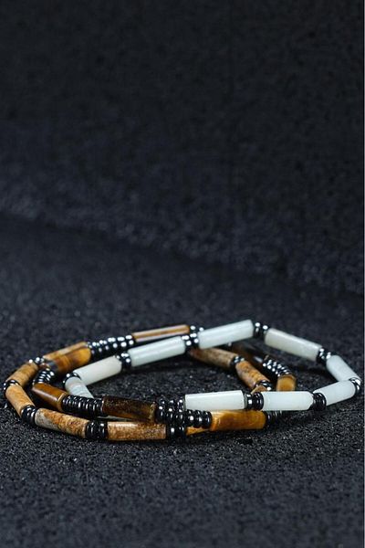 Ssilhoutte Doğaltaş Certified Natural Stone Men's Women's Bracelet Tiger's Eye Jasper Amazonite Hematite 4mm Design Combination