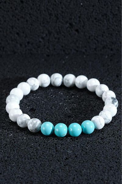 Ssilhoutte Doğaltaş سوار من الحجر الطبيعي المعتمد للنساء والرجال Howlite Turquoise Turquoise Turquoise Blue White 8mm Gift سوار