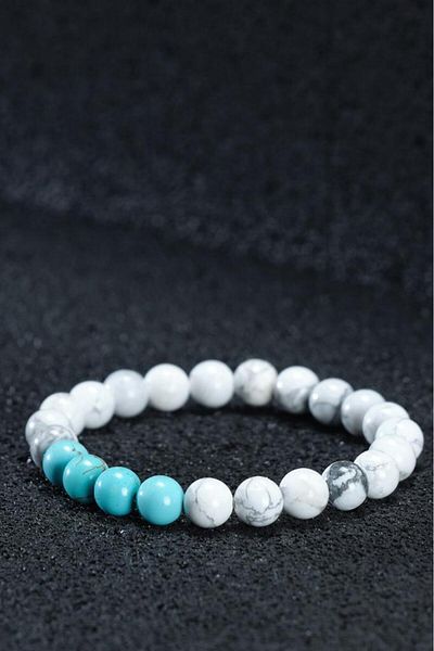 Ssilhoutte Doğaltaş سوار من الحجر الطبيعي المعتمد للنساء والرجال Howlite Turquoise Turquoise Turquoise Blue White 8mm Gift سوار