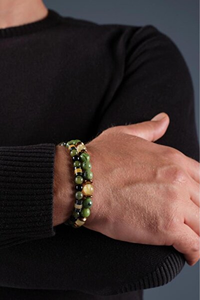 Ssilhoutte Doğaltaş Sertifikalı Yeşim Taşı Erkek & Kadın Doğal Taş Bileklik Seti(Sitrin,Akik,Onix ve Hematit )