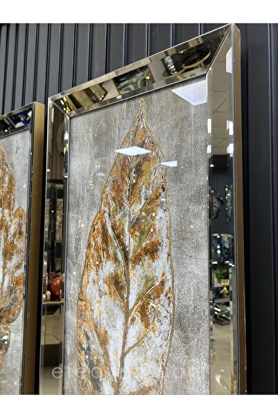 Efe Ayna GÜZ YAPRAKLARI- 3'LÜ BRONZ AYNA TABLO SETİ-40x90cm  (40x90cm  x 3adet tablo )