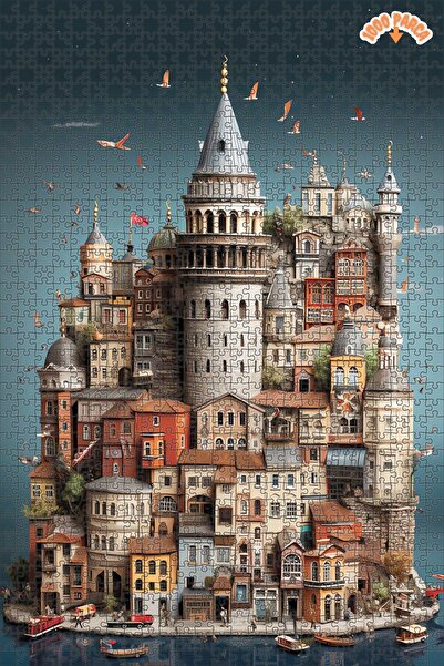 Teona Ahşap galata ve binalar Dekoratif Çift Katlı Çerçeveli Asılabilir Ahşap...