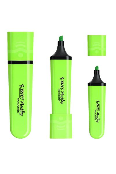 Bic Green Highlighter Flat Pen - 12 Marking