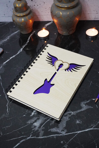 markcat دفتر ملاحظات بغطاء خشبي على شكل جناح الجيتار - دفتر ملاحظات غير مبطن ...