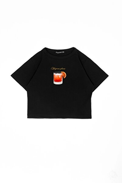 Bak Moda Μαύρο Crop Top - Negroni Printed