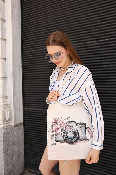 DK DAKSEL Geantă de umăr cu model de flori din pânză imprimată la mașină foto