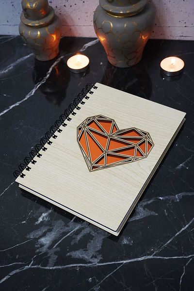 markcat A5 Memory Patterned Heart Notebook - Wooden Cover, Unlined, Daily Agenda