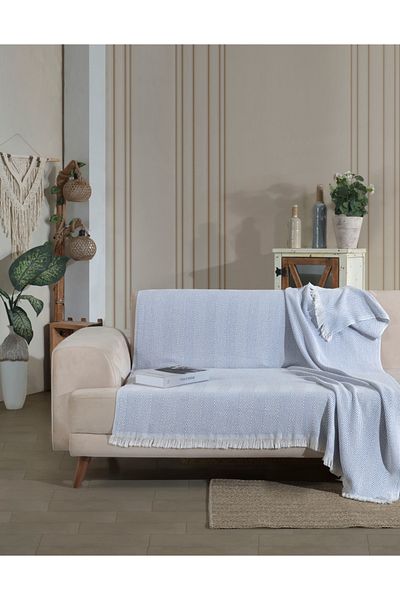 Lux Touch Husa de canapea Lily B. Blue Bumbac - 150 x 200 cm Husa canapea extensibila Sal