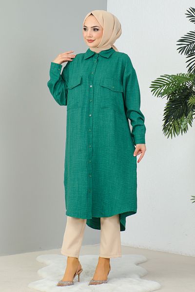 MODAQU Green Long Hijab Tunic - Double Pocket