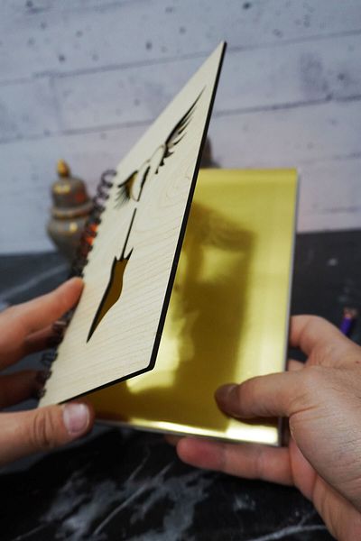 markcat Guitar Wing Themed Wooden Cover Notebook - for Diary and Agenda - A5 Memory Book
