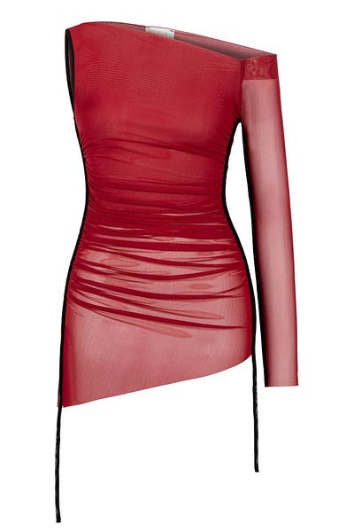AQUELLA One Shoulder Red Tulle Beach Dress
