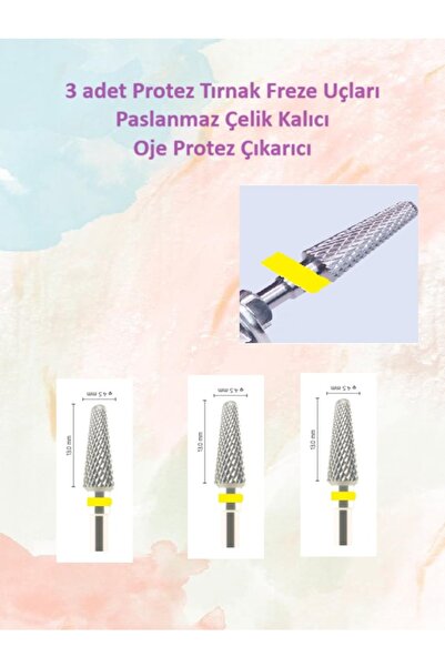 Helios Çelik Protez Tırnak Freze Uçları Protez Çıkarıcıları Üçlü Paket Mermi Uçlu
