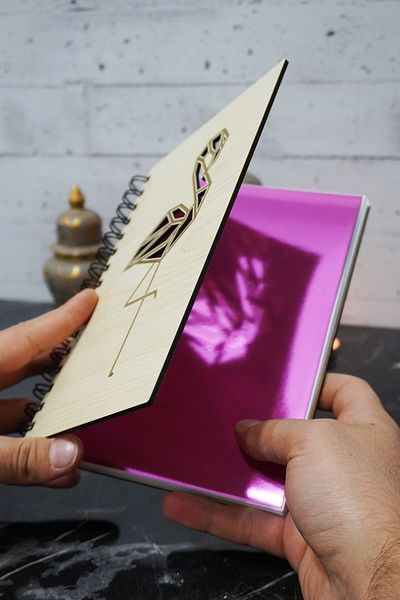 markcat Flamingo Figured A5 Memory Notebook - Ξύλινο κάλυμμα, χωρίς γραμμή