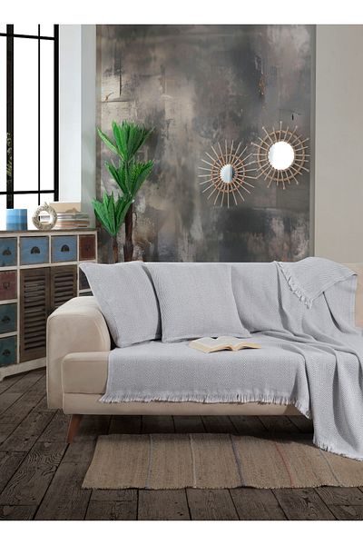 Lux Touch Lily Gray Cotton Tufted Sofa Cover - 150x200cm Sofa Sofa Bed Divan Cover Shawl