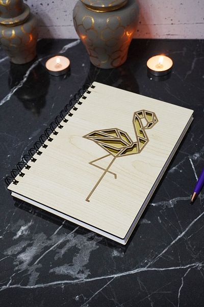 markcat Flamingo Figured A5 Memory Notebook - Ξύλινο κάλυμμα, χωρίς γραμμή