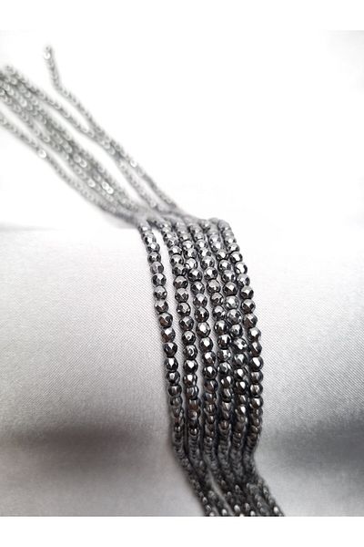 Yüksel Boncuk 3 mm Hematite (Silver) Stone - Facet Cut Natural Stone Array