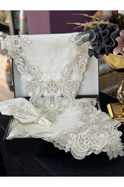 Santara Set de fețe de masă franceze Avangarde Linen 26 piese fără griji și dantelă