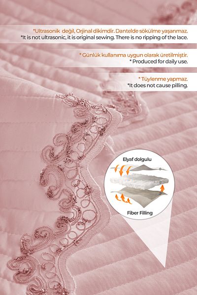 Evlen Home Collection 100% Cotton Double Bed Cover Mihrimah Lacy (Pique) Set Powder