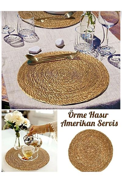 stilsenin34 Charger Wicker Jute Charger Set of 6 American Service Wicker 35 Cm Diameter Charger