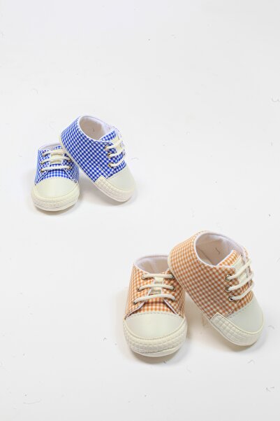 mini kanka 2 Adet Erkek Ekose ve Düz Desen 2 Bebek Lacivert Ve Mavi Bağcıklı ...