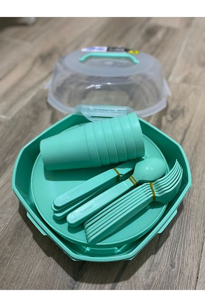 Üçsan 32 Piece Plastic Picnic Set for 6 People - Lockable and Round Plate