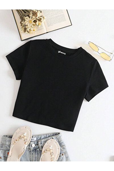 Ginevra Tricou Tricou crop pentru damă Basic slim fit - Mânecă scurtă