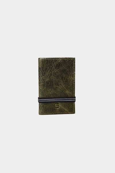 Grande Πορτοφόλι G827-L Crazy Green Accordion Card Holder - Γνήσιο δέρμα, κάθετο ελαστικό