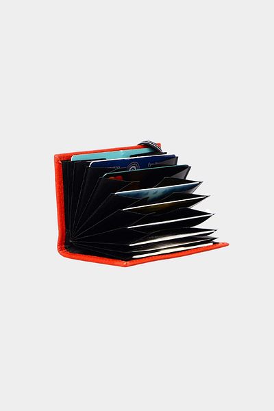 Grande G827-L Red Genuine Leather ACCordion Card HoLder WaLLet - VertiCaL ELastiC