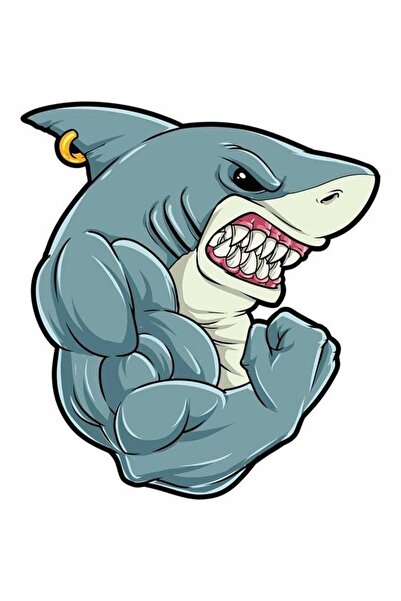 HMNL Güçlü Shark Köpekbalığı Sticker Motor, Kask, Laptop, Araba Sticker 13x12 Cm