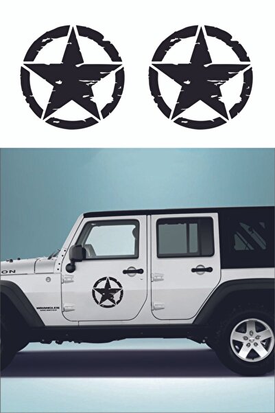 HMNL 30x30 Cm Army Star 2 Adet Askeri Yıldız Off Road Sticker Siyah