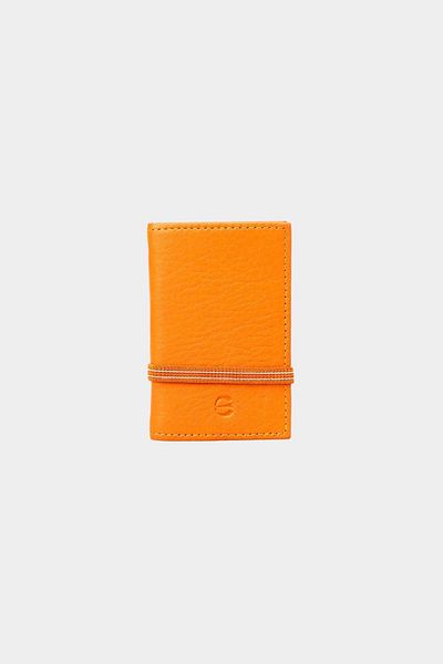 Grande G827-L Orange ACCordion Card HoLder - Genuine Leather and vertiCaL ELastiC WaLLet
