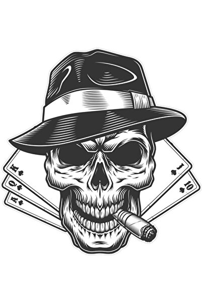 HMNL Poker Oyun Kartlı Kurukafa Sticker Etiket Çıkartma Pc Laptop Araba Oto Motor Kask 15x15 Cm