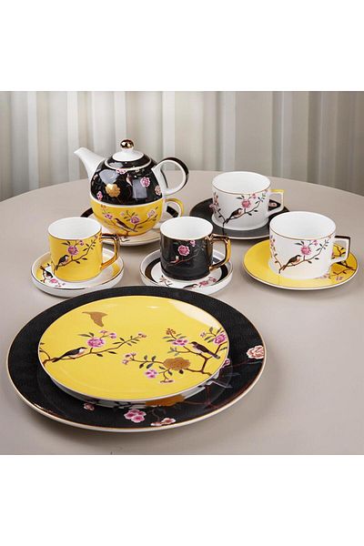 Lucky Art Lucile 6-Piece Bird Patterned Porcelain Serving Plate Set - 20 Cm Lywy 007
