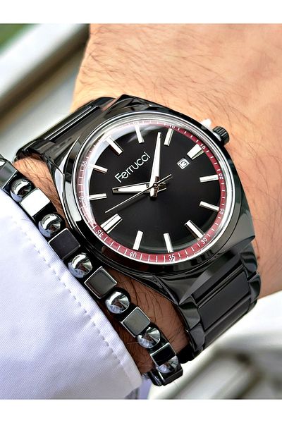 Ferrucci Men's Wristwatch - Black, Classic Steel Cord, Bracelet Gift