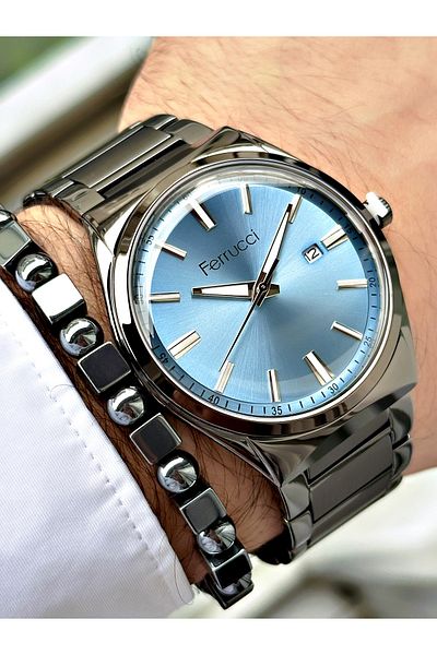 Ferrucci men's Wristwatch - Smoke Color, Classic Steel Cord, Bracelet GiFt
