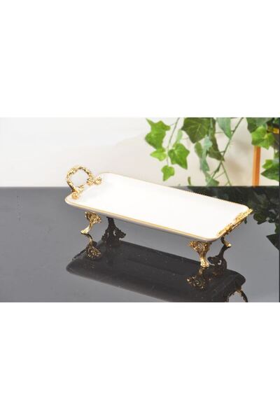 AlyaHomeAksesuar Kulplu Dikdörtgen Porselen Tepsi