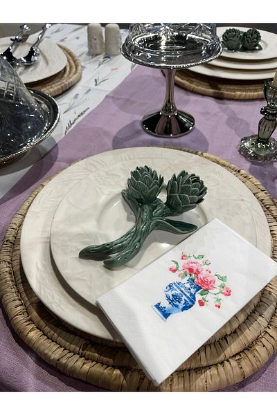 busrasdesign 16 Pieces Bleu Blanc Gonca Roses Printed Presentation Napkin
