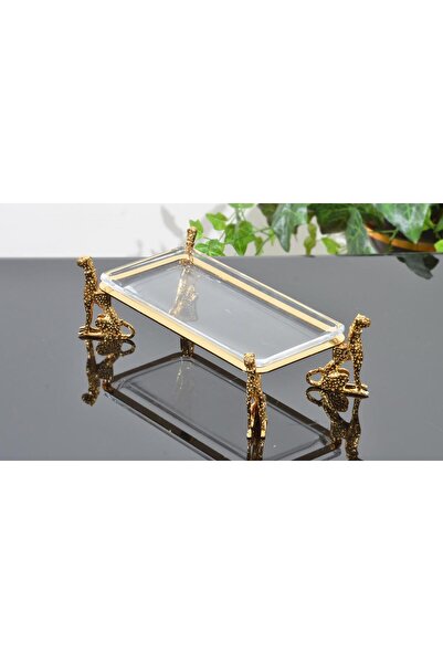 AlyaHomeAksesuar Çita&Kaplan Ayaklı Dikdörtgen Servis Tabağı Altın
