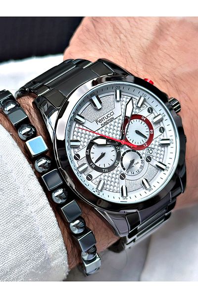 Ferrucci Men's Black Steel Cord Wristwatch - Active Color Function and Bracelet Gift