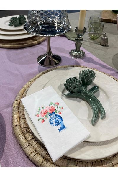 busrasdesign 16 Pieces Bleu Blanc Gonca Roses Printed Presentation Napkin