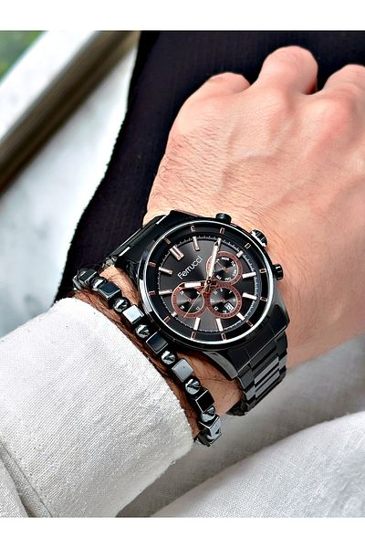 Ferrucci Men's Wristwatch - Black Steel Cord, Bracelet Gift