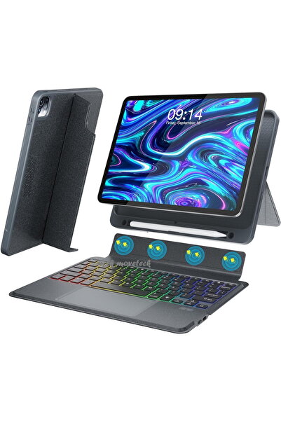 m.tk moveteck İpad Air 11 inç 2024 6.Nesil Uyumlu Mag Touchpad Manyetik Standlı Klavyeli Tablet Kılıfı