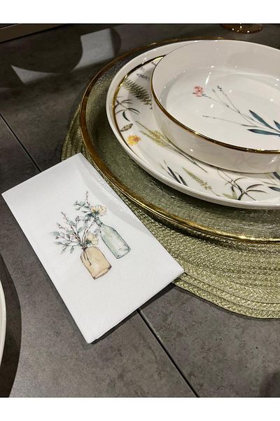 busrasdesign 16 Pieces 2-Piece Glass Arrangement Printed Presentation Napkin