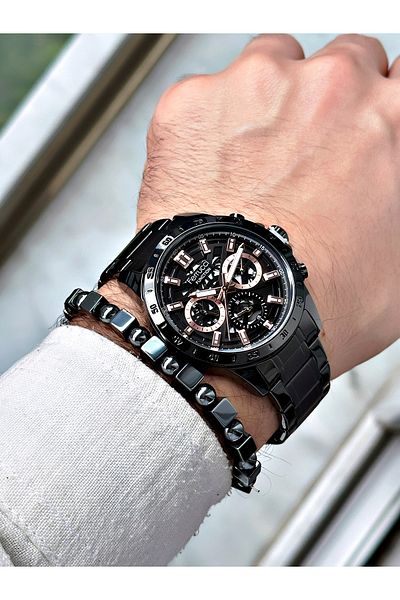 Ferrucci Men's Wristwatch - Black Color, Steel Cord, Bracelet Gift + Functions Active