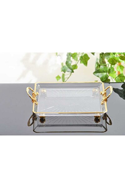 AlyaHomeAksesuar Kare Kulplu Tepsi Altın