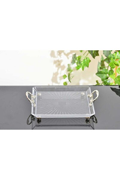 AlyaHomeAksesuar Kare Kulplu Tepsi Gümüş