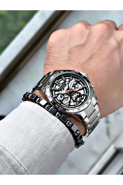 Ferrucci men's Silver Colored Steel Watchband + Bracelet Gift
