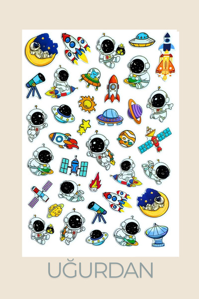 UĞURDAN Uzay Temalı 3D Kabartmalı Sticker Çıkartma Etiket